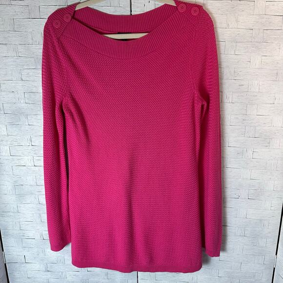 Talbots women’s sweater pink button shoulders loose knit nautical preppy coastal - Picture 1 of 10